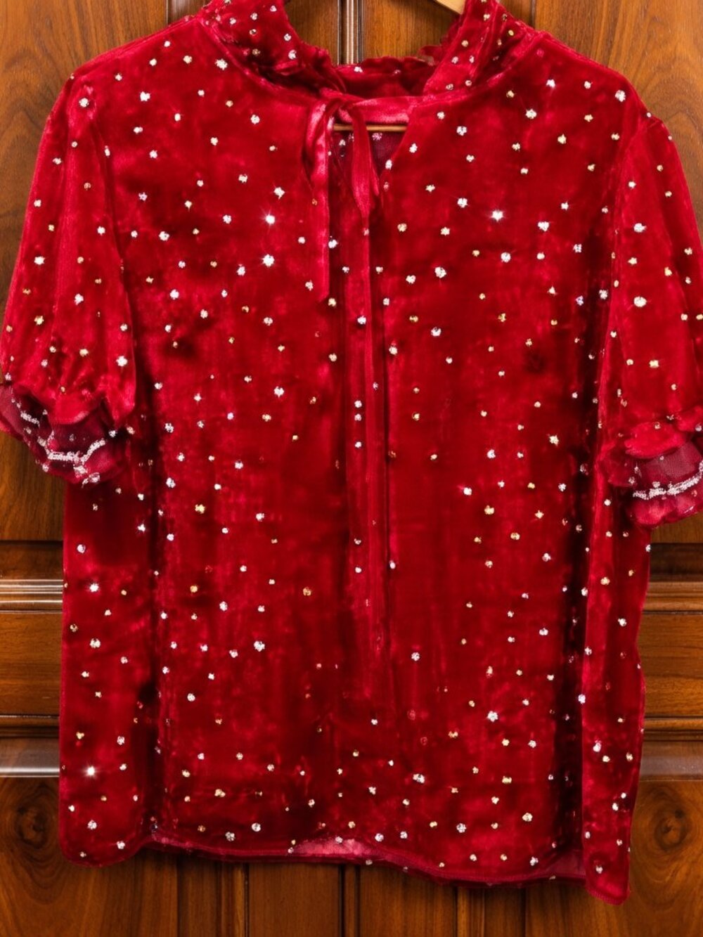 Tiny hearts satin tie blouse